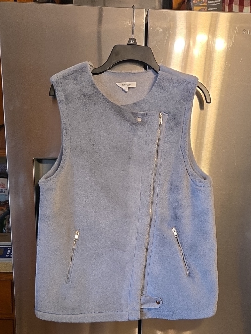 Pastel Blue Teddy Fleece Asymmetrical Zip Vest